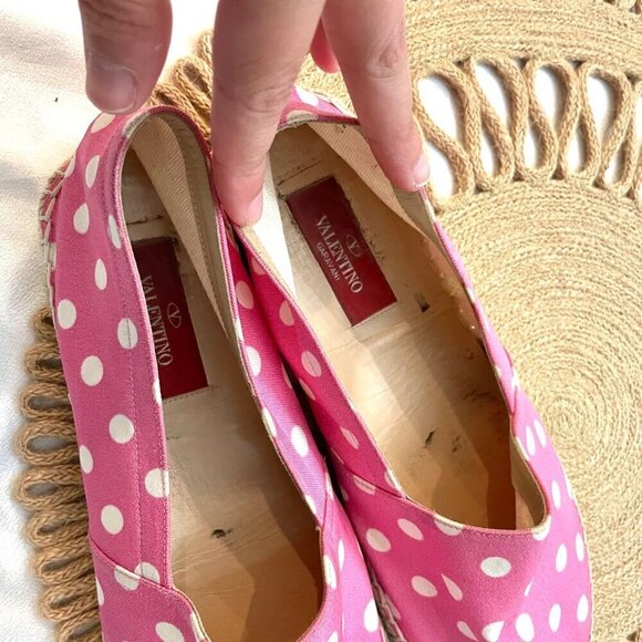Valentino Garavani Hot Pink Polka Dot Espadrille Flats Size EU 38 - Picture 4 of 11